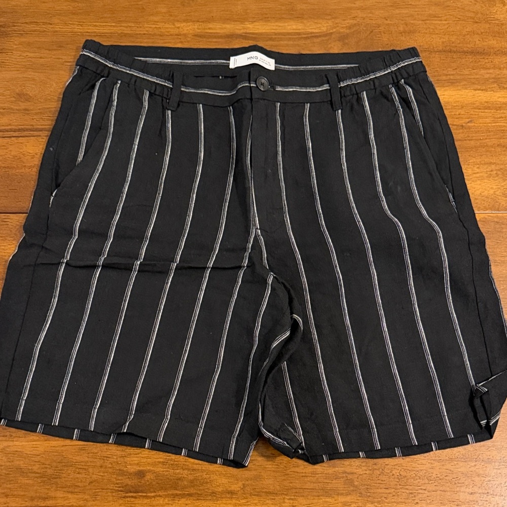 Mango Black Shorts with White Pinstripes